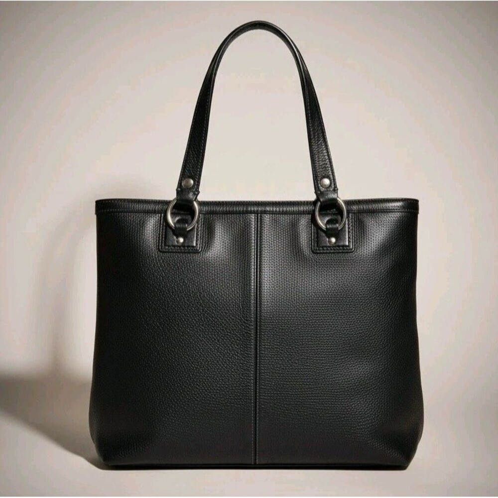 COACH Penelope Shoulder Bag Black Pebbled Leather F19264 Front Turn-Lock Tote - Picture 2 of 16